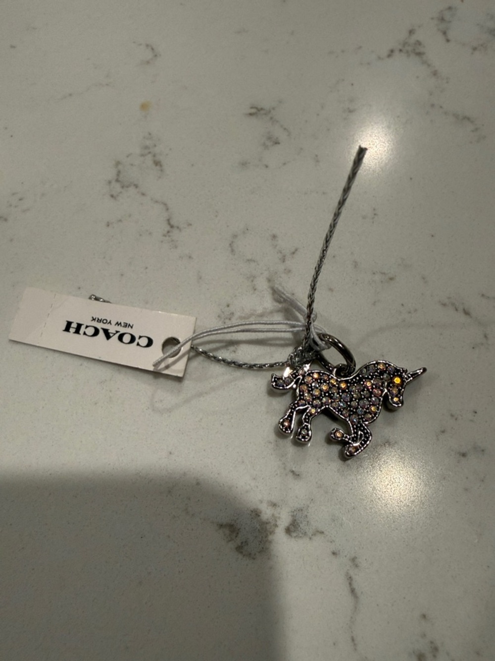 NWT Coach Silver Unicorn Crystal Charm Keyring